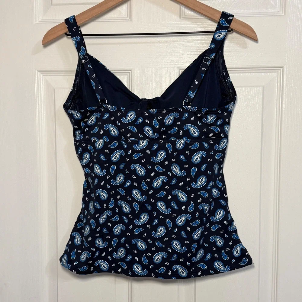 Lands End Navy Paisley Twist Front Underwire Tankini Top 10P Petite